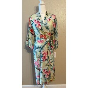 Women's Lilac+ London Retro Botanical Print Crinkle Kimono Wrap Robe Size XS NWT